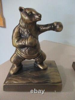 Bronze vintage USA Made stock market Bull & Bear boxing book ends rare sculpture