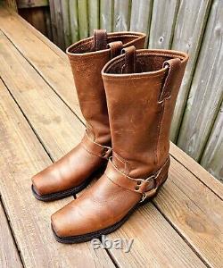 Frye Women's Square Toe Harness Boots Brown Size 9 Made In USA $400 WORN 3X