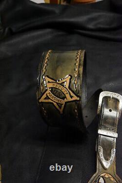 Guitar strap leather tooled all hand made in USA 3.5 Outlaw series Wanted 5