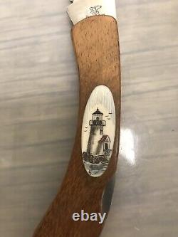 Hand Engraved Scrimshawed New Old Stock USA Made Folder Knife With Koa Wood