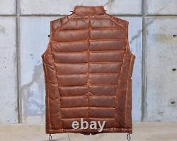 Leather Puffer Vest for Men Real Lambskin Leather Quilted Distressed Tan Color