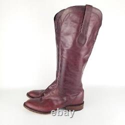 Lucchese Kemo Sabe Leather Black Cherry Tall Riding Boots Womens 9.5 Made In USA