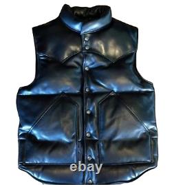 Men's Black Leather Vest Jacket Handmade Puffer Vest Stylish Snap Button Closure