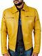 Men's Yellow Color Premium Jacket Genuine Lambskin Leather Casual Biker Jacket