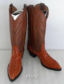 NOCONA Cognac Full Quill OSTRICH 8 Cowboy Boot Made in USA OLD STOCK NEW in BOX