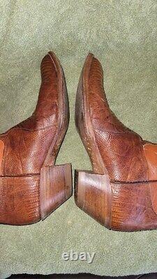 Tony Lama Lizard Skin Boots Size 10 1\2 -E Lt Brown Leather Embroidered Made USA