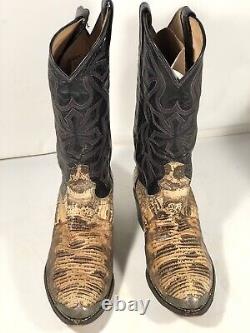 Vintage Dan Post Mens Cowboy Western Boots Handmade Natural Lizard 8.5 Made USA