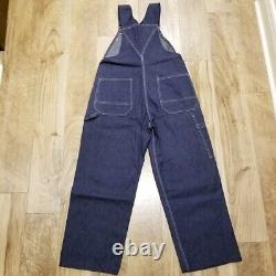 Vintage Sears Denim Bib Overalls 35x27 NOS 60s Union Made High Back Button Fly