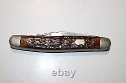 Vintage Wards 3 Blade Bone Stag Standard Cattle Pocket Knife Made In USA #432