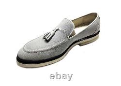 Chaussures décontractées en daim gris clair, cousues Goodyear Welt, à enfiler avec des glands et sur mesure