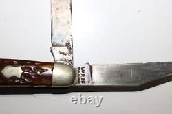 Couteau de poche standard à trois lames en os de cerf Vintage Wards, fabriqué aux États-Unis #432.