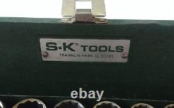 Ensemble clé à cliquet et douilles 1/2 pouce Vintage S-K Tools de 16 pièces avec étui FABRIQUÉ AUX ÉTATS-UNIS