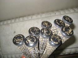 Ensemble de 9 poignées de golf Golf Pride Gold Full Cord Dimple Vintage, fabriquées aux États-Unis, trouvaille rare.