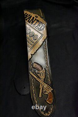 Sangle de guitare en cuir sculpté entièrement fabriquée à la main aux États-Unis de la série Wanted 5 Outlaw 3.5
